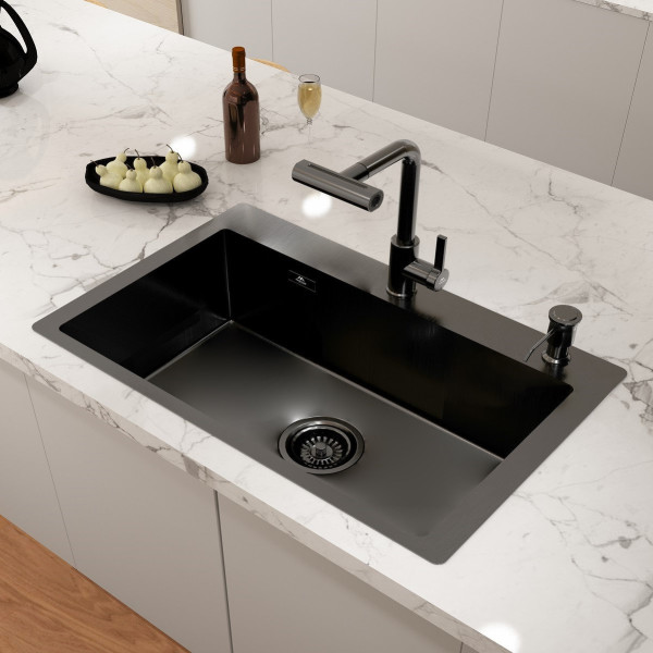 Кухонная мойка из нержавеющей стали Fashun 29M Комплект AS6845-17, графит. Фото 3