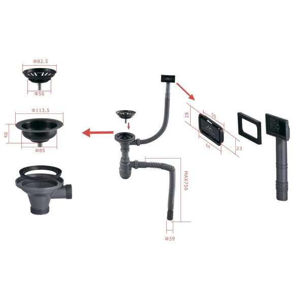 Кухонная мойка из нержавеющей стали Fashun 9M Комплект AS4044-17, графит. Фото 4