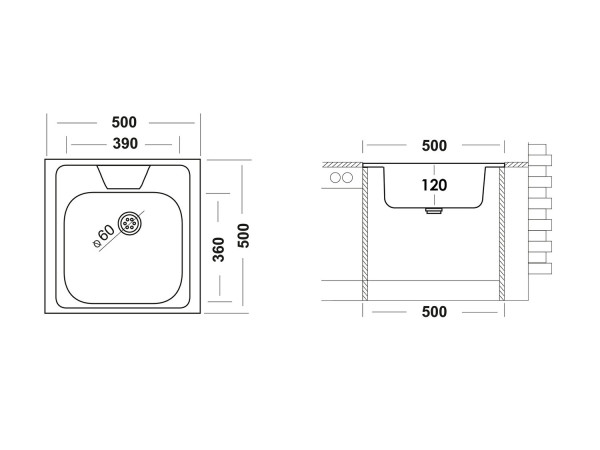 Кухонная мойка UKINOX ECO ECO 500.500, 50*50. Фото 2