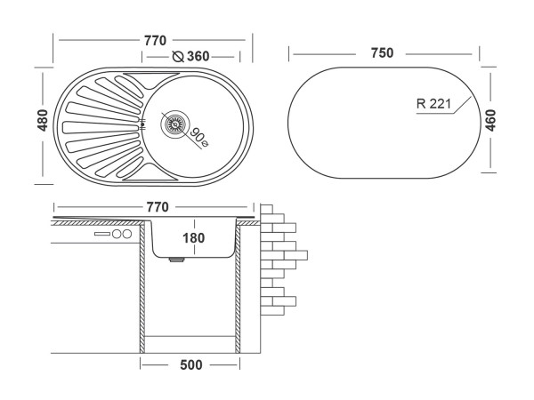 Кухонная мойка UKINOX Фаворит FAP770.480 -GT8K 1R, 48*77. Фото 2
