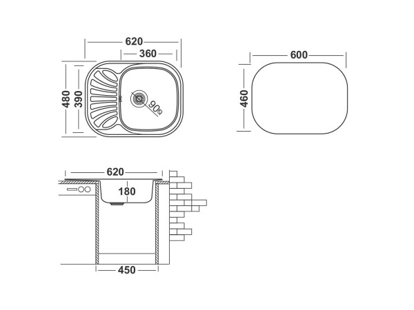 Кухонная мойка UKINOX Галант GAL620.480 -GT8K 2L, 48*62. Фото 2