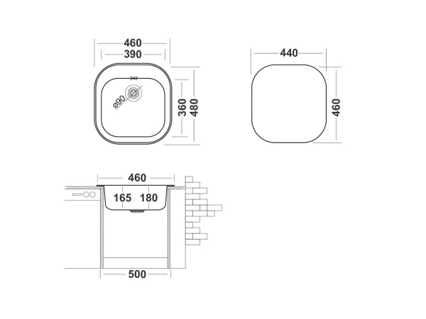 Кухонная мойка UKINOX Галант GAM460.480 -GT6K 0C, 48*46. Фото 2