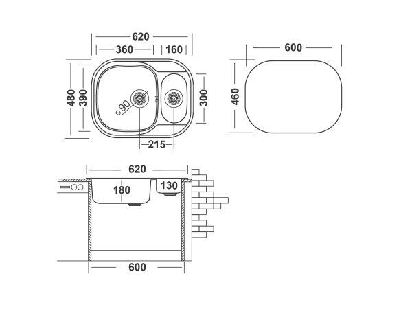 Кухонная мойка UKINOX Галант GAP620.480 15GT8K 2L, 48*62. Фото 2