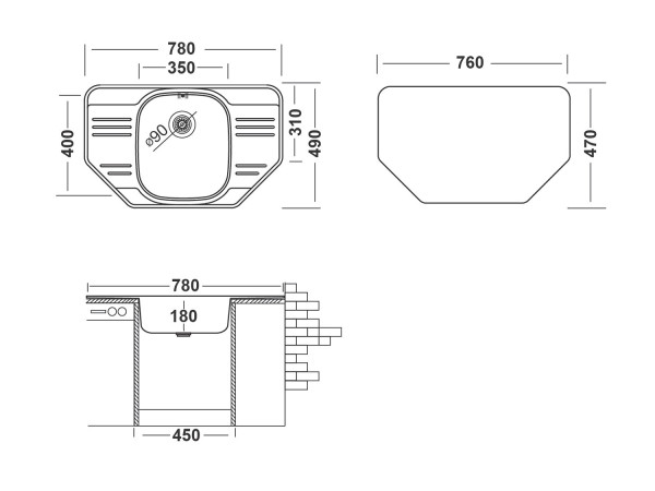Кухонная мойка UKINOX Гранд GRL780.490 -GT8K 2C, 49*78. Фото 2