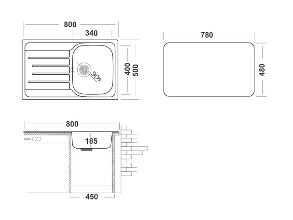Кухонная мойка UKINOX Гранд GRL800.500 -GT8K 1R, 50*80. Фото 2