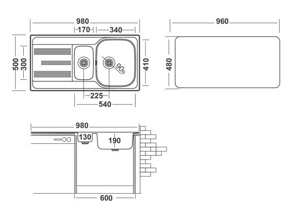 Кухонная мойка UKINOX Гранд GRL980.500 15GT8K -O, 50*98. Фото 2