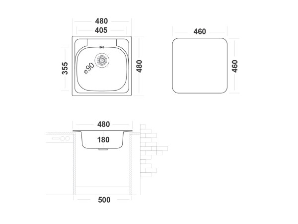 Кухонная мойка UKINOX Гранд GRP480.480 -GT8K 0C, 48*48. Фото 2