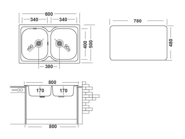 Кухонная мойка UKINOX Гранд GRP800.500 20GT8K -O, 50*80. Фото 2