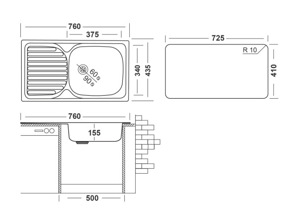 Кухонная мойка UKINOX Классика CLM760.435 ---5K 1R, 43,5*76. Фото 2