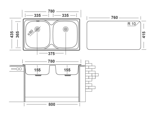 Кухонная мойка UKINOX Классика CLM780.435 20GT6K 0C, 43,5*78. Фото 2