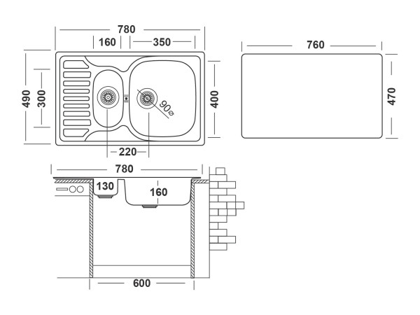 Кухонная мойка UKINOX Комфорт COP780.490 15GT8K 1R, 49*78. Фото 2