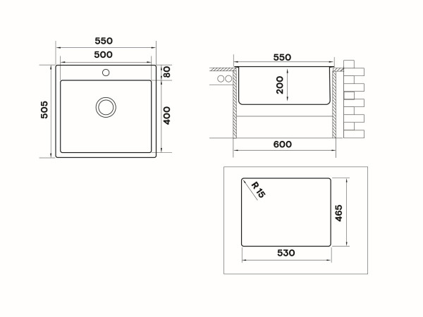 Кухонная мойка UKINOX Techno TEB550.505 -GT10P, 50,5*55. Фото 2