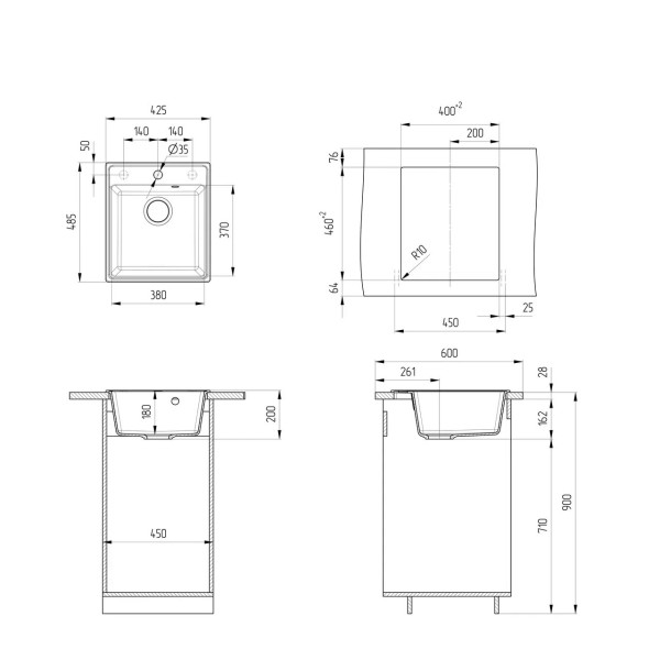 Кухонная мойка Ulgran Quartz Forte 425-10, песок. Фото 2
