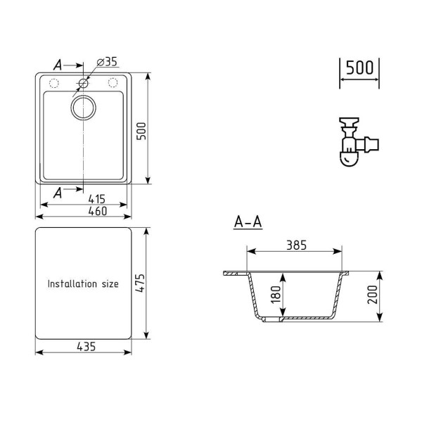 Кухонная мойка Ulgran Quartz Forte 460-09, мокрый асфальт. Фото 2