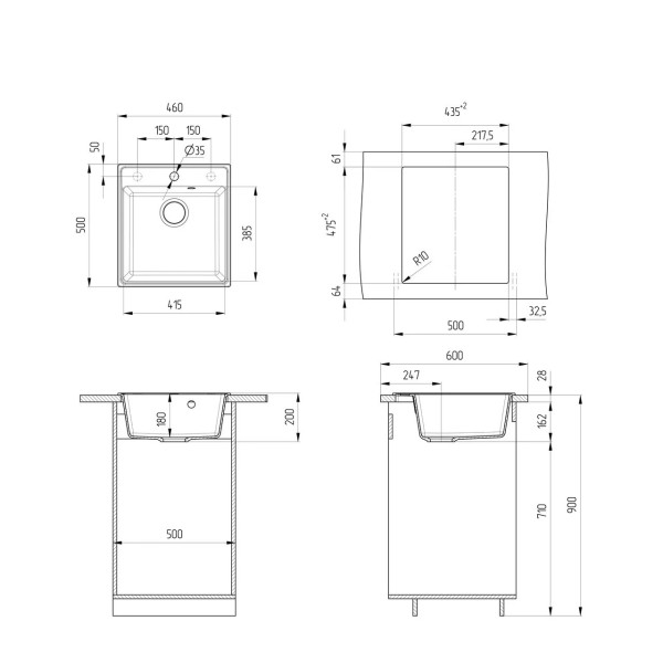 Кухонная мойка Ulgran Quartz Forte 460-10, песок. Фото 2