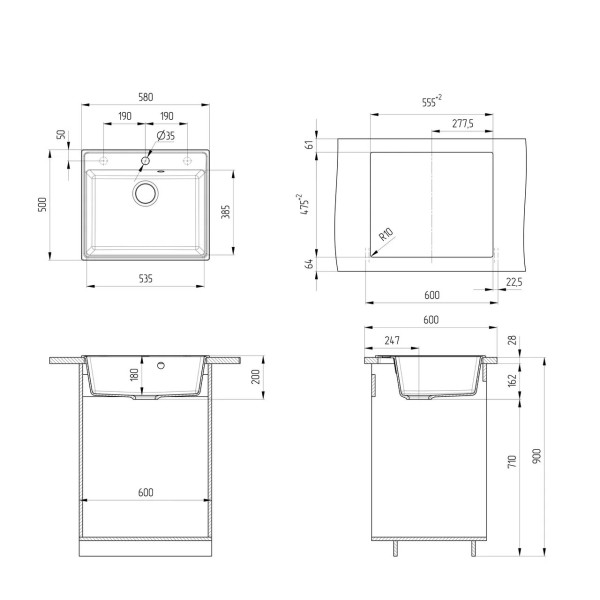 Кухонная мойка Ulgran Quartz Forte 580-10, песок. Фото 2