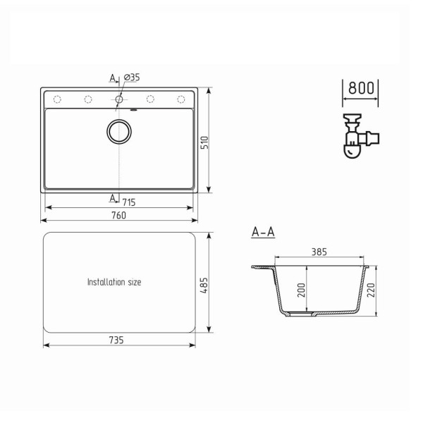 Кухонная мойка Ulgran Quartz Forte 760-02, лен. Фото 2