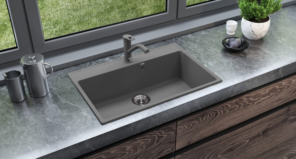 Кухонная мойка Ulgran Quartz Forte 760-09, мокрый асфальт. Фото 3