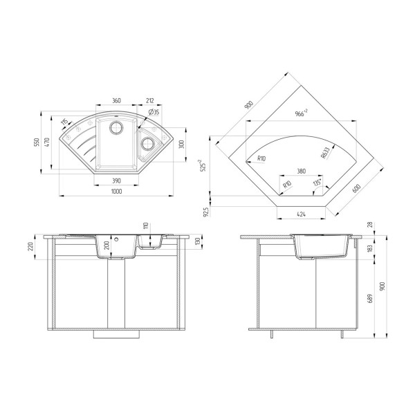 Кухонная мойка Ulgran Quartz Marta 1000-10, песок. Фото 2