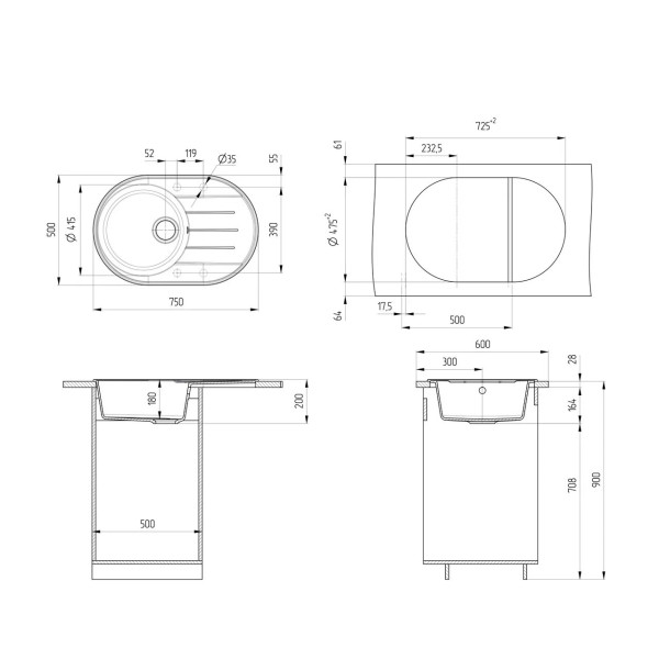 Кухонная мойка Ulgran Quartz Nora 750-10, песок. Фото 2
