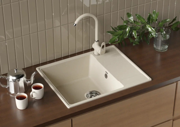 Кухонная мойка Ulgran Quartz Prima 605-02, лен. Фото 3