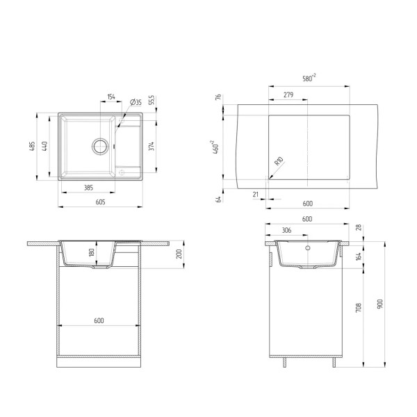 Кухонная мойка Ulgran Quartz Prima 605-10, песок. Фото 2