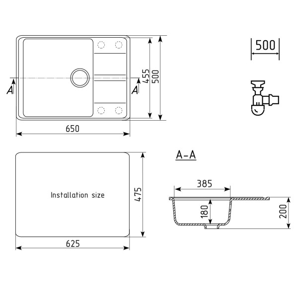 Кухонная мойка Ulgran Quartz Prima 650-07, уголь. Фото 2