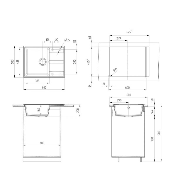 Кухонная мойка Ulgran Quartz Prima 650-10, песок. Фото 2