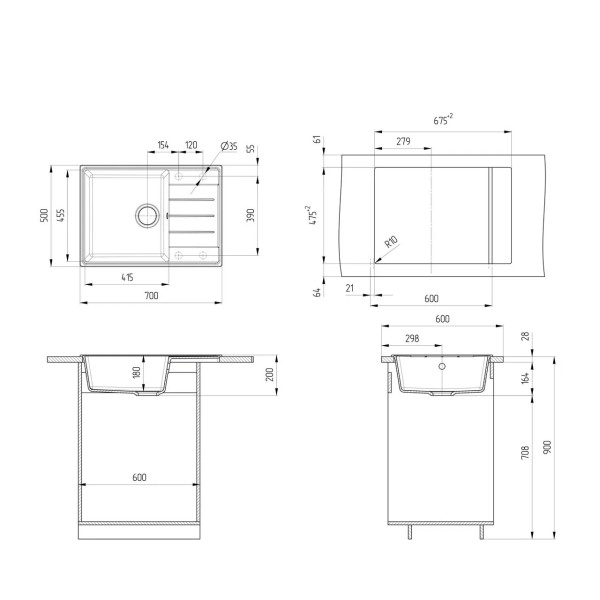 Кухонная мойка Ulgran Quartz Prima 700-10, песок. Фото 2