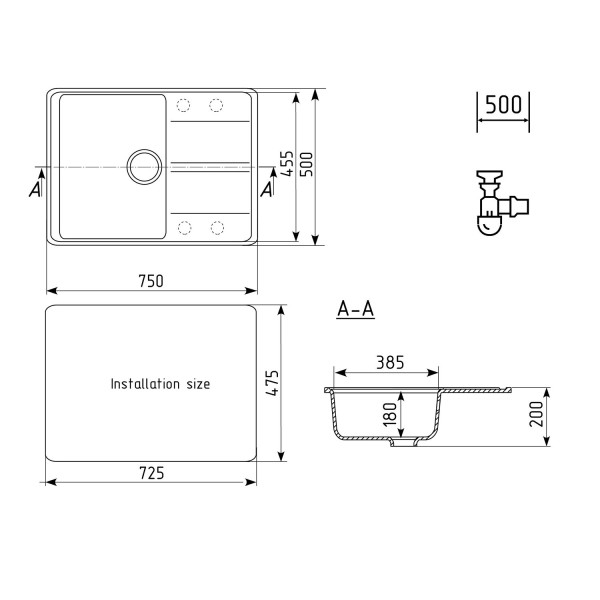 Кухонная мойка Ulgran Quartz Prima 750-07, уголь. Фото 2