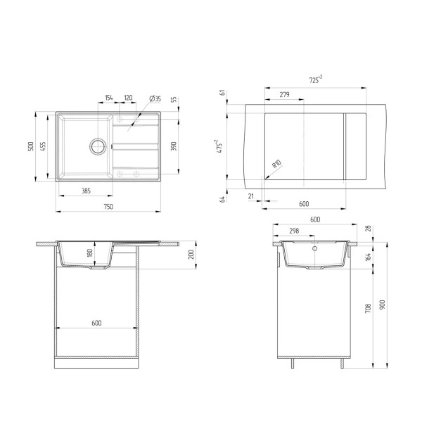 Кухонная мойка Ulgran Quartz Prima 750-10, песок. Фото 2