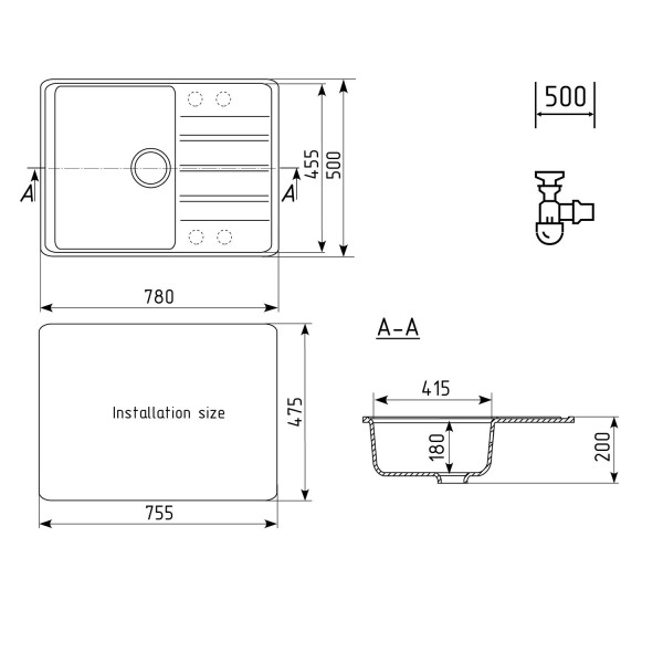 Кухонная мойка Ulgran Quartz Prima 780-01, жасмин. Фото 2