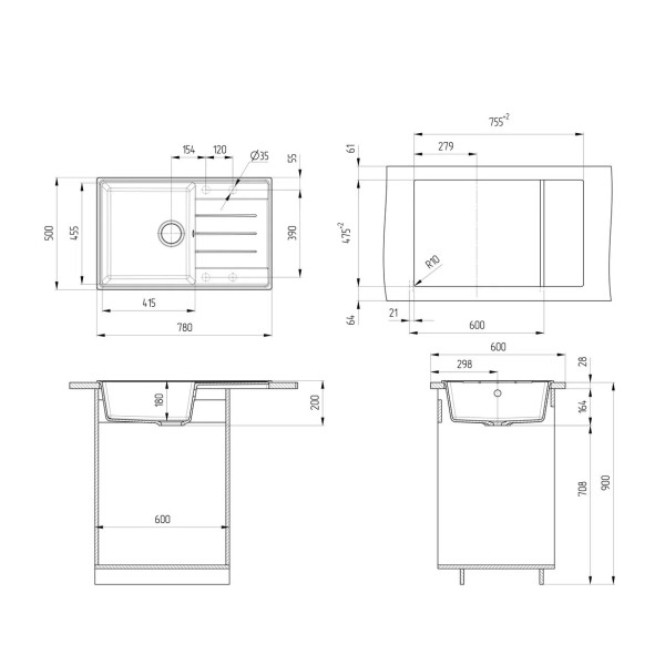 Кухонная мойка Ulgran Quartz Prima 780-10, песок. Фото 2