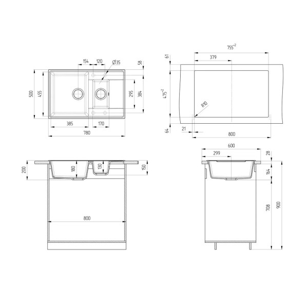 Кухонная мойка Ulgran Quartz Prima 780 1,5 K-10, песок. Фото 2