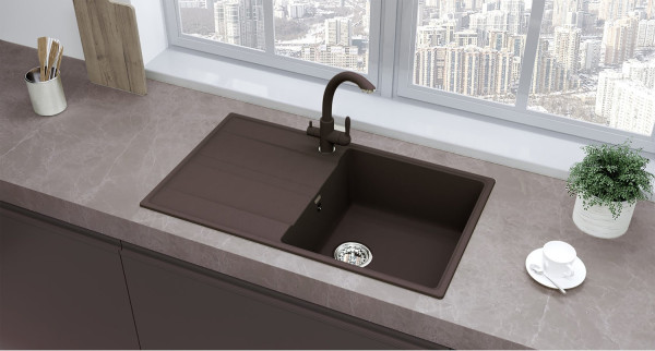 Кухонная мойка Ulgran Quartz Prima 850-06, трюфель. Фото 3