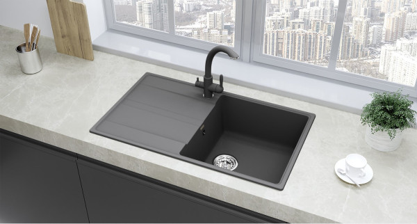 Кухонная мойка Ulgran Quartz Prima 850-09, мокрый асфальт. Фото 3