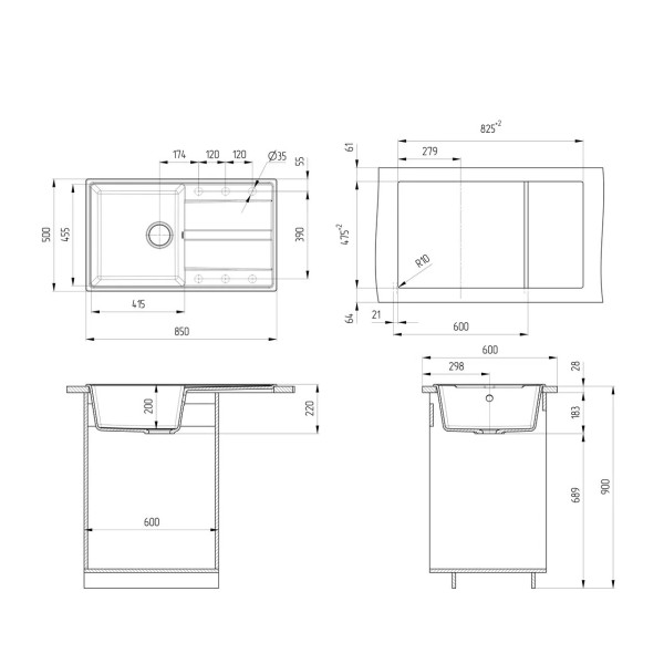 Кухонная мойка Ulgran Quartz Prima 850-10, песок. Фото 2