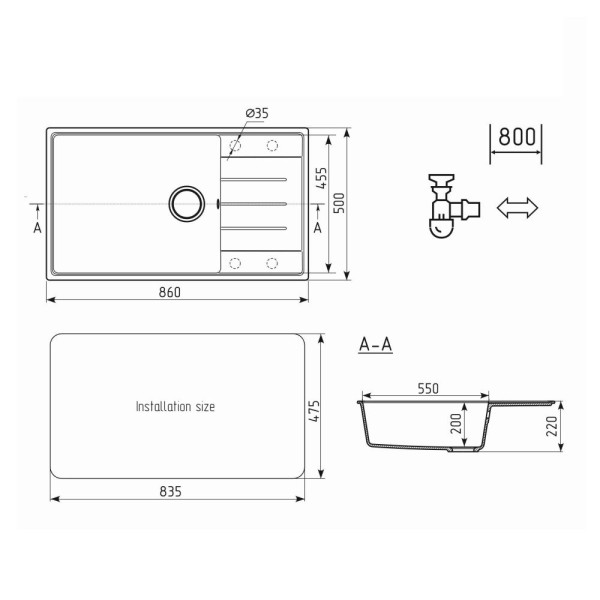 Кухонная мойка Ulgran Quartz Prima 860-01, жасмин. Фото 2