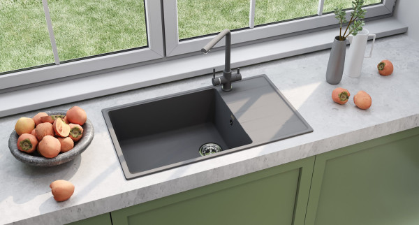 Кухонная мойка Ulgran Quartz Prima 860-09, мокрый асфальт. Фото 3