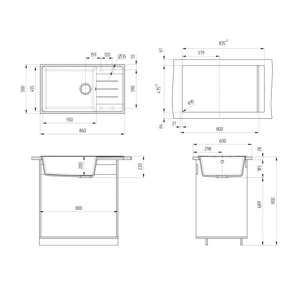 Кухонная мойка Ulgran Quartz Prima 860-10, песок. Фото 2