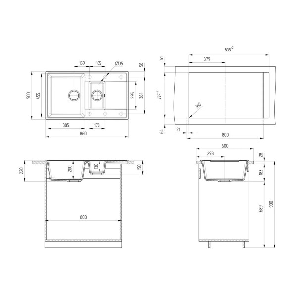 Кухонная мойка Ulgran Quartz Prima 860 1,5 K-10, песок. Фото 2