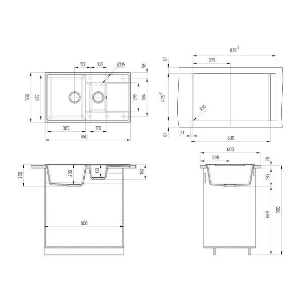 Кухонная мойка Ulgran Quartz Prima 860 1,5K-04, платина. Фото 2