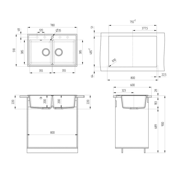 Кухонная мойка Ulgran Quartz Ruma 780-10, песок. Фото 2