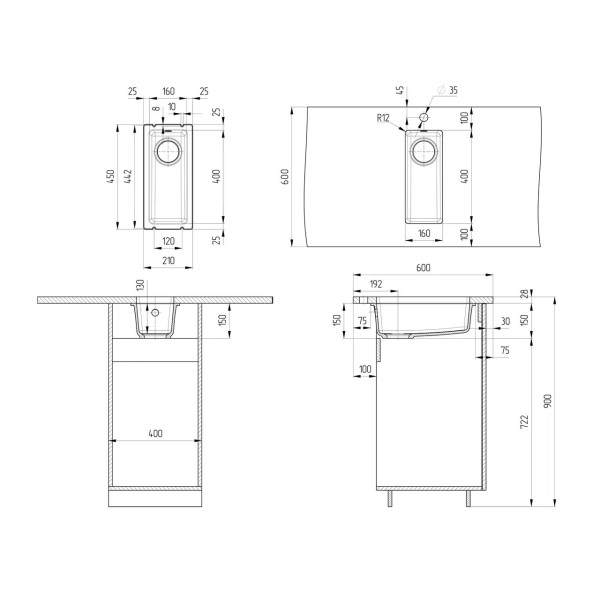 Кухонная мойка Ulgran Quartz Under 160-10, песок. Фото 2