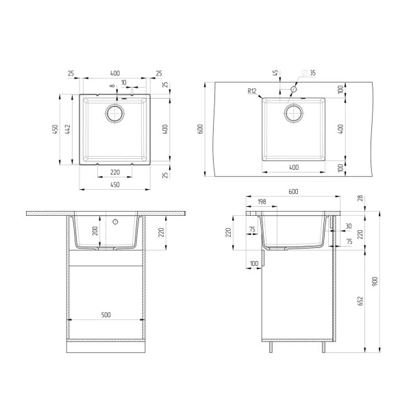 Кухонная мойка Ulgran Quartz Under 400-10, песок. Фото 2