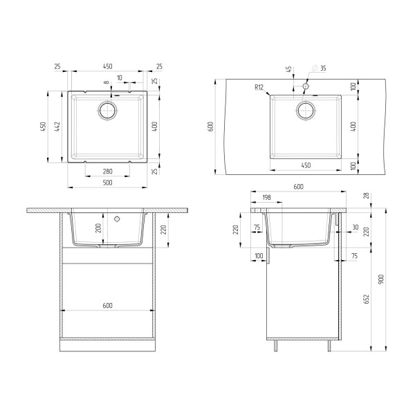 Кухонная мойка Ulgran Quartz Under 450-05, бетон. Фото 2