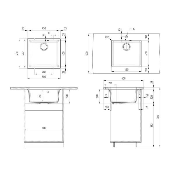 Кухонная мойка Ulgran Quartz Under 450-10, песок. Фото 2