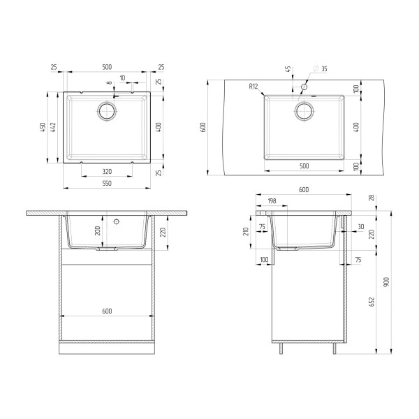Кухонная мойка Ulgran Quartz Under 500-05, бетон. Фото 2