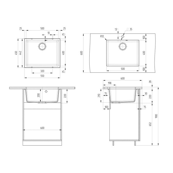 Кухонная мойка Ulgran Quartz Under 500-10, песок. Фото 2