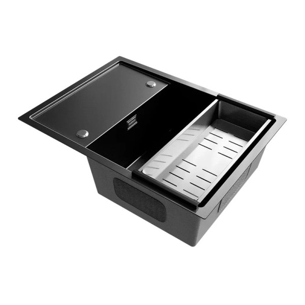 Кухонная мойка Ulgran Steel 680x500, черная брашированная сталь. Фото 1